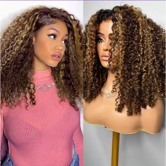 HD 5X5 Lace Closure 100% Human Hair Bob Wig: Highlight Ombre Honey Blonde, Curly Deep Wave Glueless