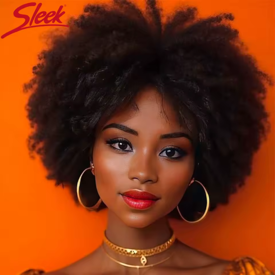 14" 100% Human Hair Wig: Sleek Brown, Short Afro Kinky Bulk