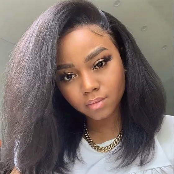 13x4 Lace Front 180% Density 100% Peruvian Human Hair Bob Wig: Kinky/Yaki Straight, Glueless Preplucked