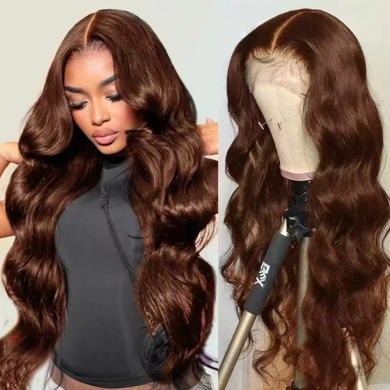 13x6 HD Lace Front 100% Human Hair Wig: 46" 300% Density Chocolate Brown Body Wave