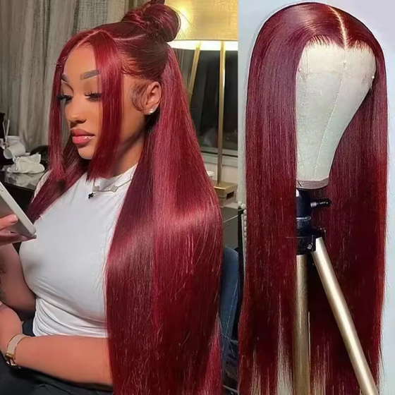 13x4/13x6 HD Lace Front 100% Human Hair Wig: 99J Burgundy Red, 200% Density Straight