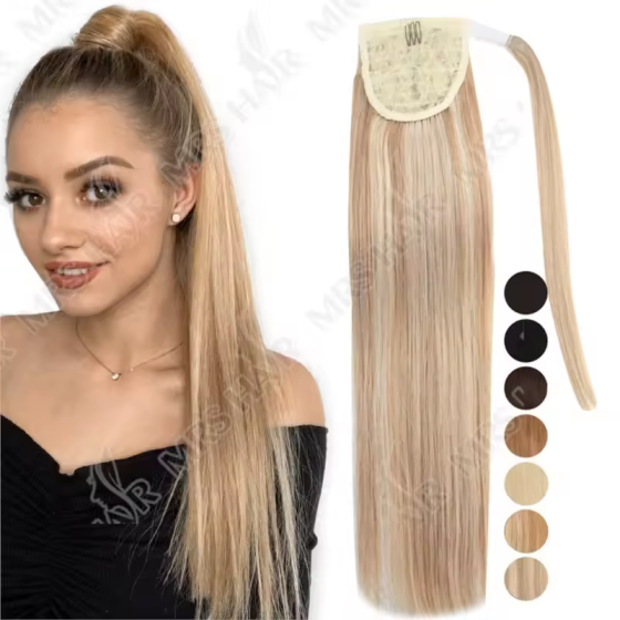 100% Remy Human Hair Clip-On Ponytail Extension: Blonde/Brown/Black